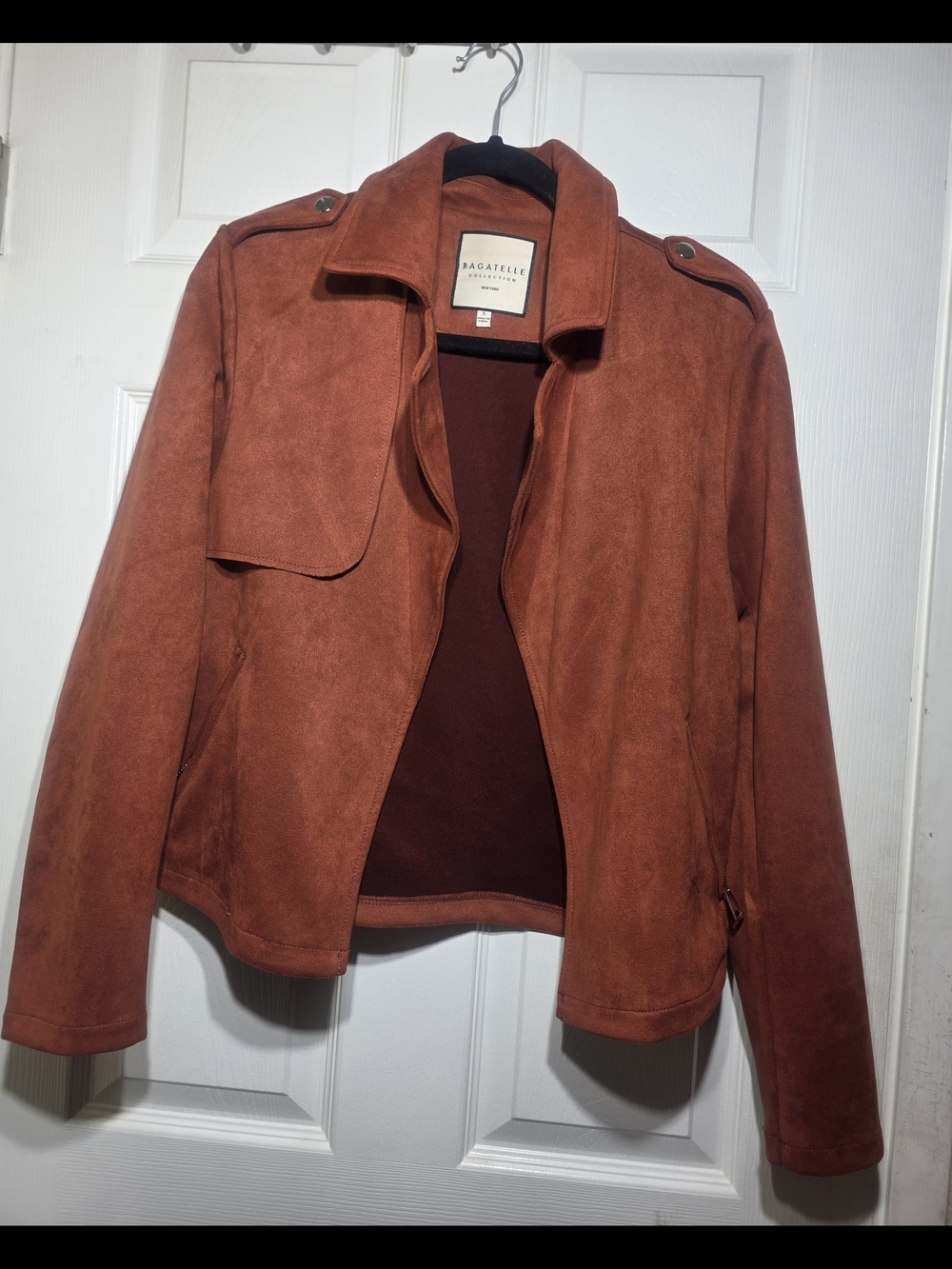 Bagatelle Collection Rust Faux Suede Moto Jacket Women’s Size S Preowned - Picture 4 of 4